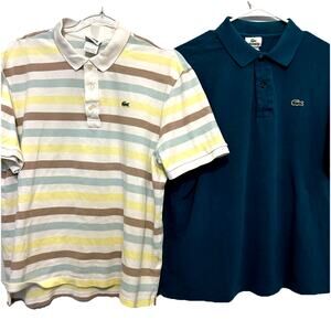 VTG 90s Lacoste Polo Shirts Mens 7 XL Striped Croc Logo Alligator Golf Lot Of 2